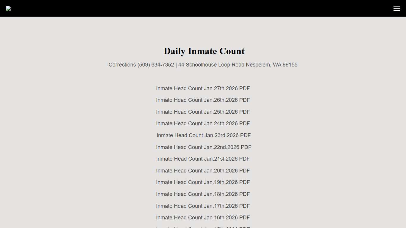 Daily Inmate Count — Colville Tribal Police